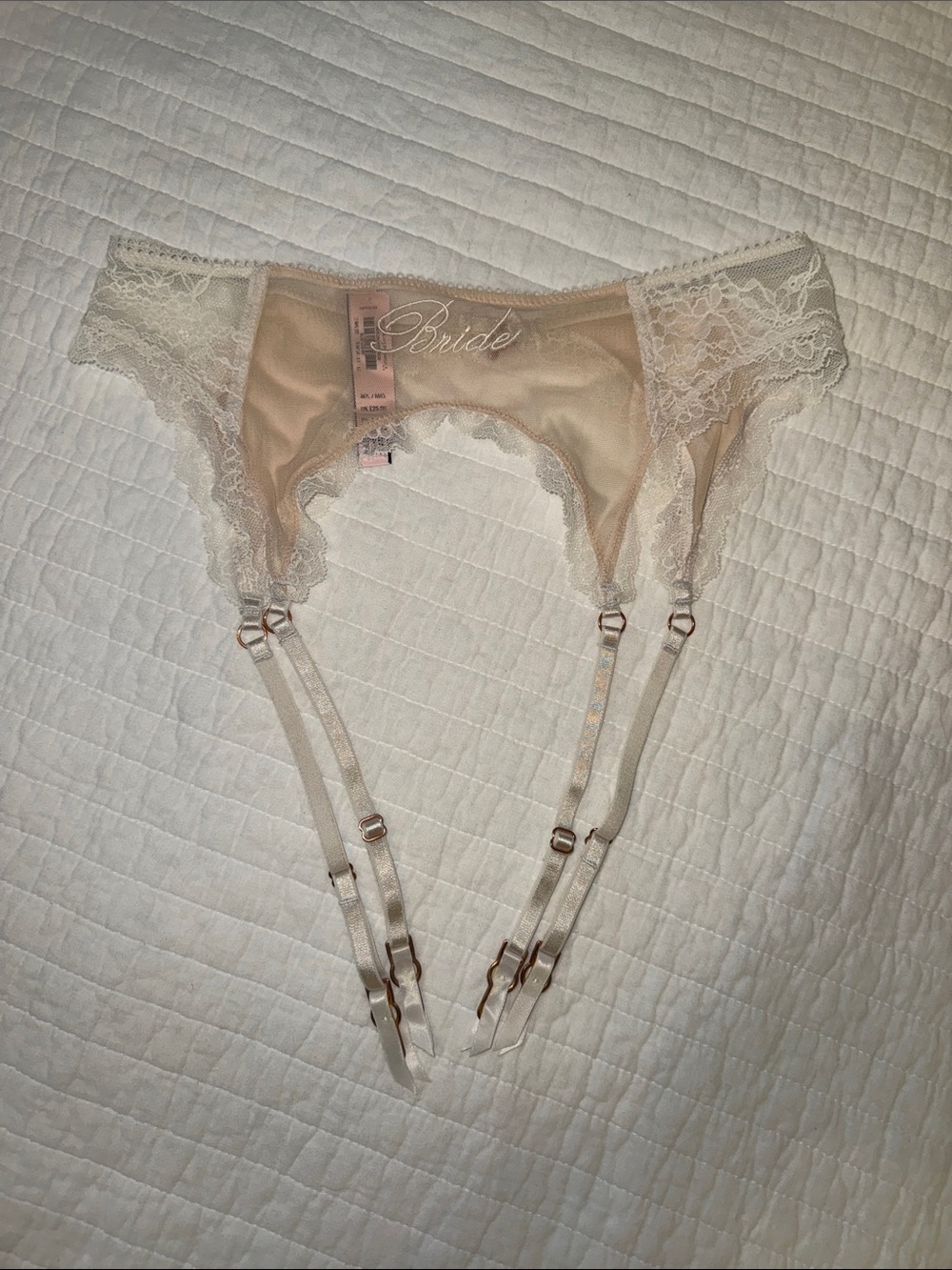 NWT Victoria Secret Bride Bridal Lace Garter Belt - Cream